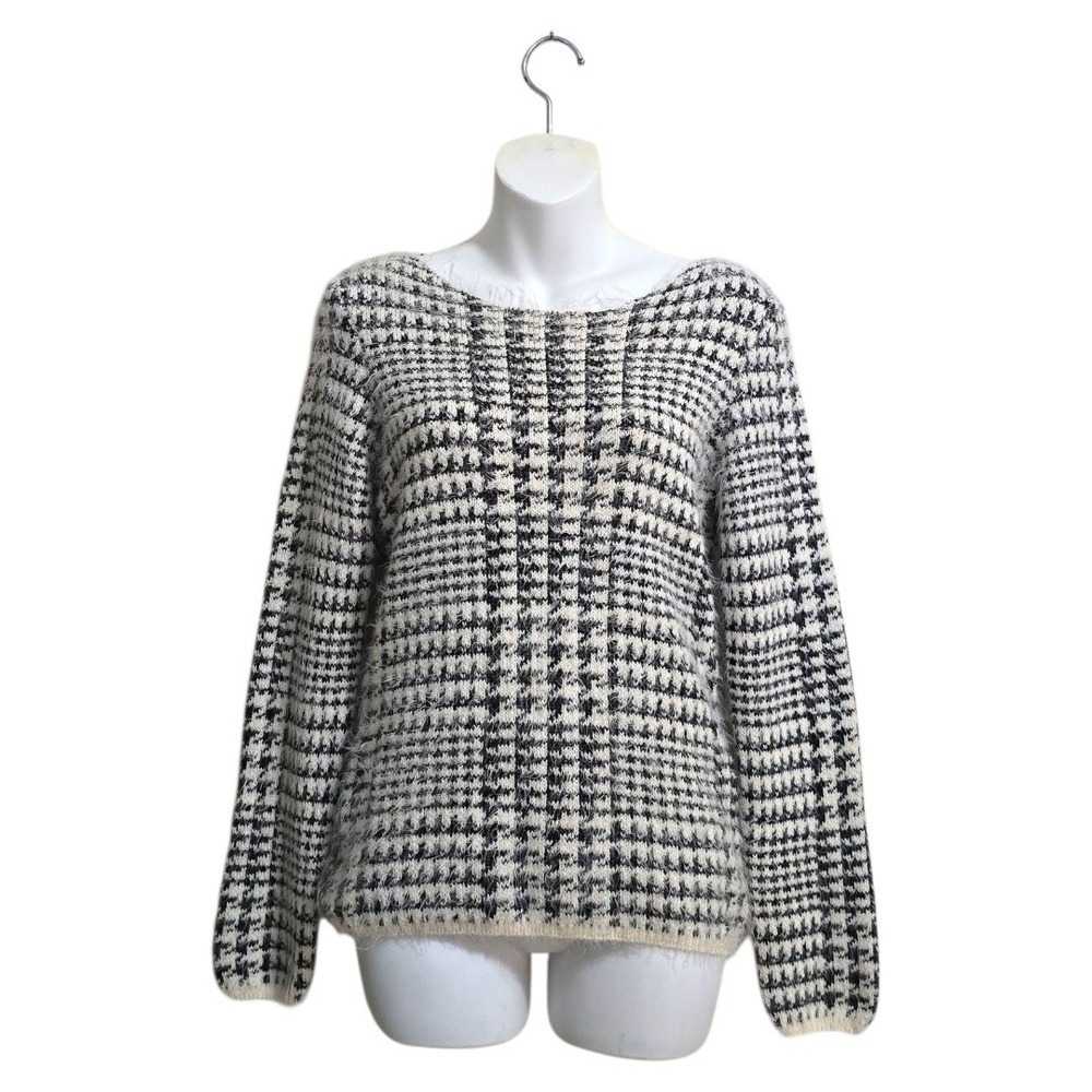 Beatrix Ost Houndstooth Round Neck Mohair Blend Sweater Sz S
